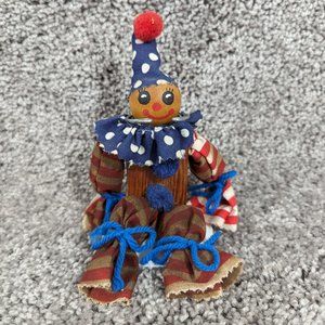 Vintage Handmade Wooden Clown Doll / Toy 5.5in Unmarked